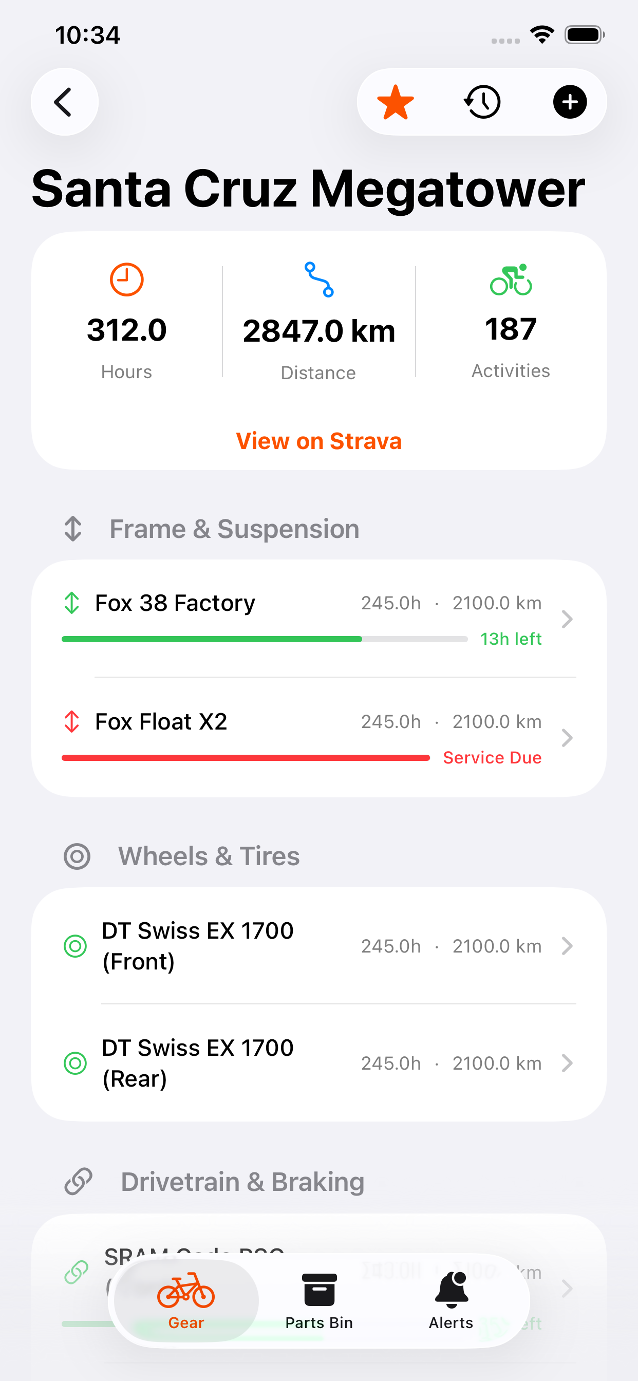 Gear detail with components and service progress