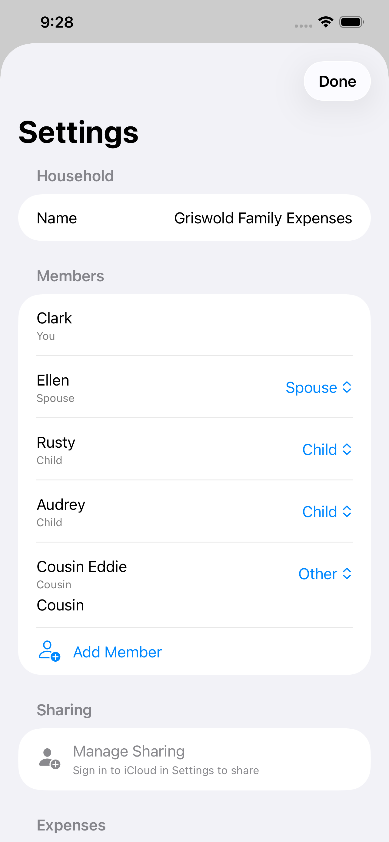 Household settings and members