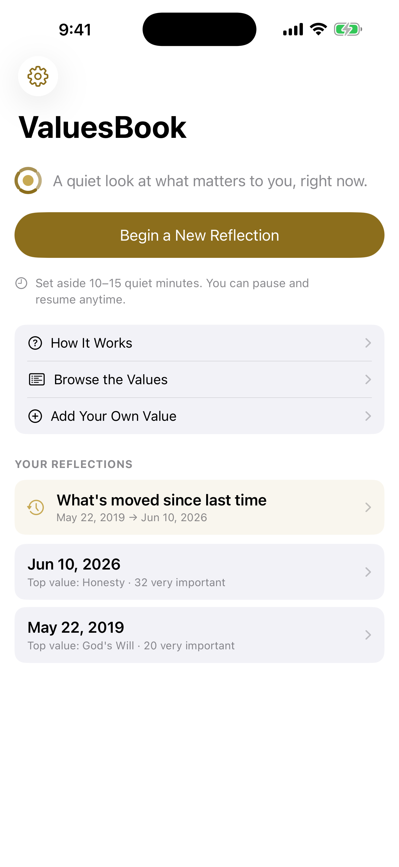Home with Start Sorting, quick links, and past reflections