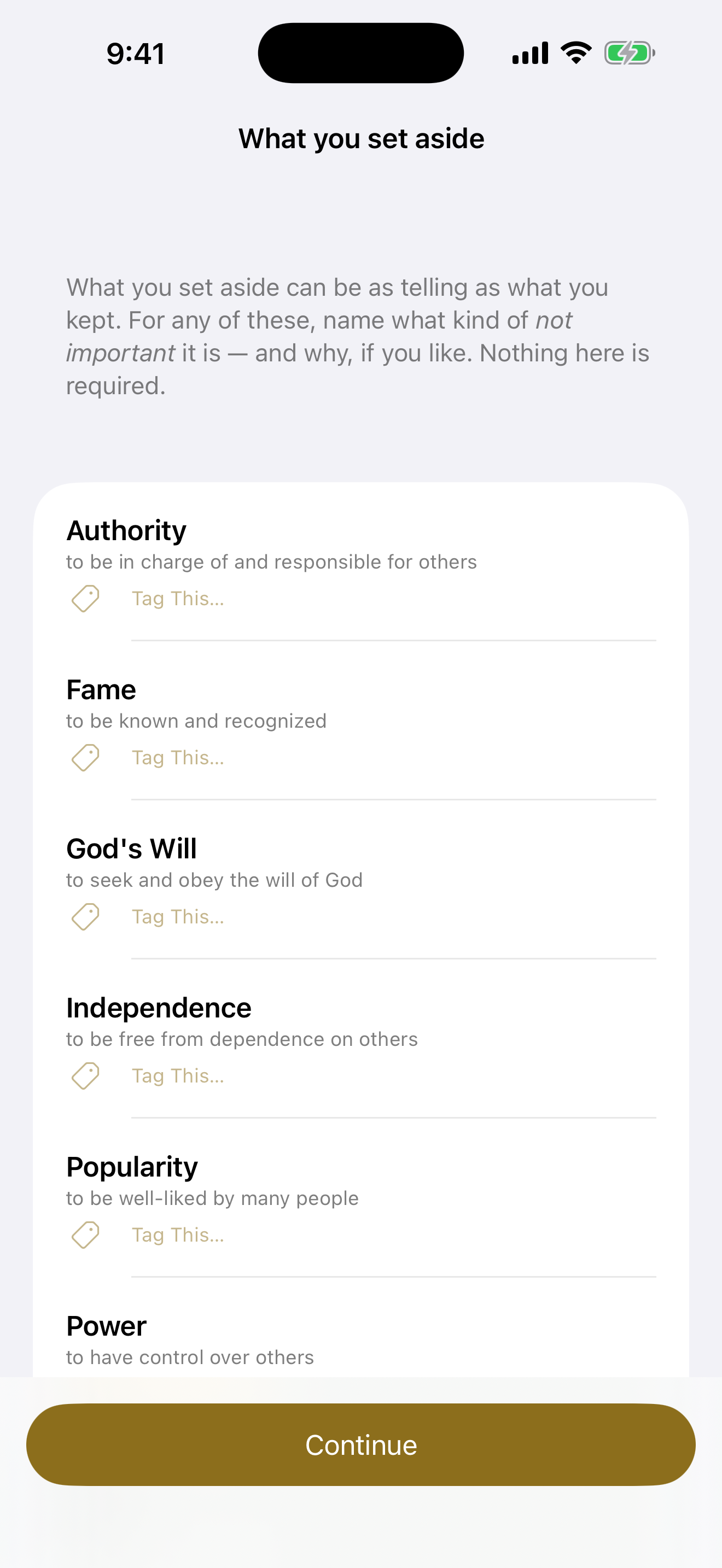 Tagging set-aside values and writing why kept values matter